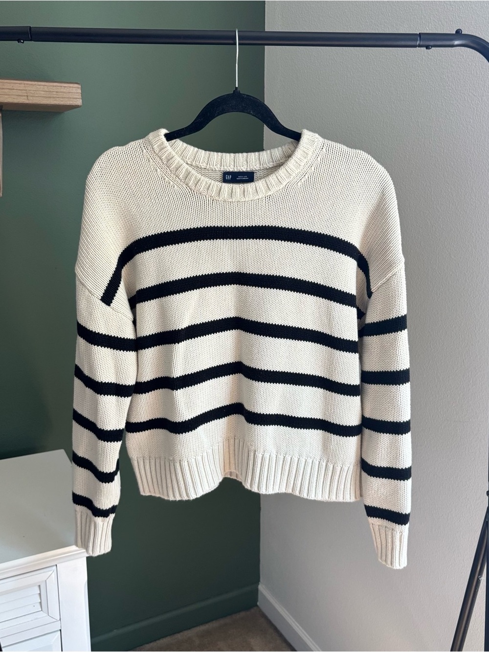 GAP Cream & Black Striped Crewneck Sweater